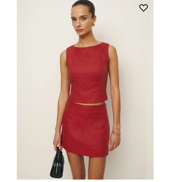 Reformation 4 Grace 100% Linen Two Piece Top Skirt Sundried Tomato Red EXCELLENT - Picture 2 of 16